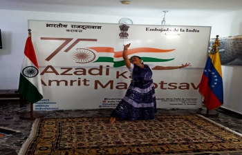 Venezuelan artists performing Indian dance as well as playing Indian musical instrument on the occasion of the Birth Anniversary of Gurudev Rabindranath Tagore